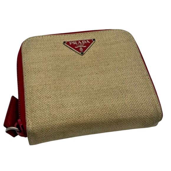 Prada Two Tone Wallet Purse in Canvas and Red Leather Mint Condition - Picture 1 of 16
